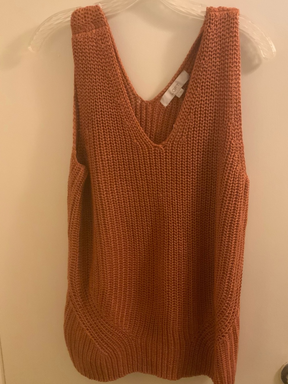 LOFT Rust Orange V-Neck Sleeveless Knit Vest